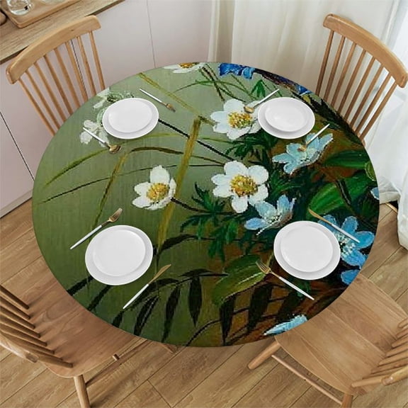 HAOXIT Spanish Tablecloth, Moroccan Tiles in Vibrant Historical Cultural Artwork Mosaic Print, Round Table Cover for Dining Room Kitchen Decor