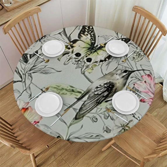 HAOXIT Spillproof Floral Spring/Summer Fabric Indoor Outdoor Tablecloth, Outdoor Table Cloth for Round Tables, Picnic/Patio Table Covers 31-35