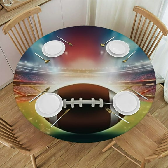 HAOXIT Sports Tablecloth, American Football Ball Warm Properties on Grass Field Team Art Graphic, Round Table Cover for Dining Room Kitchen Decor 31-35