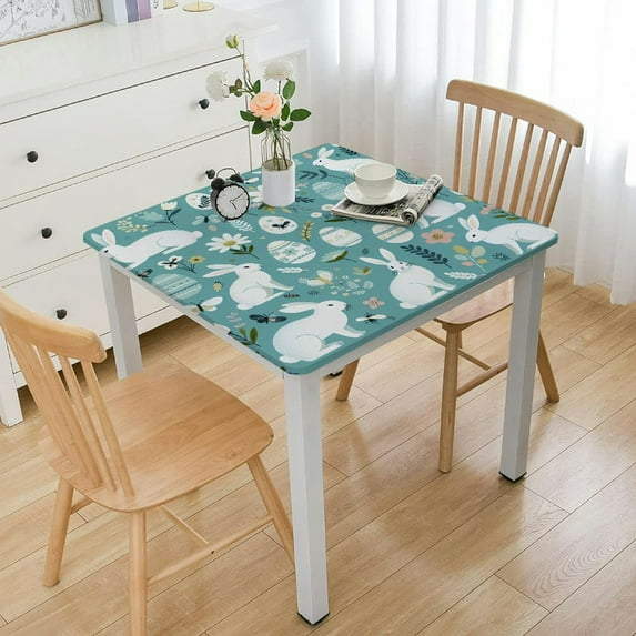 HAOXIT Spring Easter Rabbit Green Square Tablecloth, Decorative Holiday Home Party Table Cloth for Kitchen Dining Picnic Table Cover 48''x48''