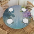 thumbnail image 1 of HAOXIT Spring Fitted Tablecloth with Elastic Edged, Waterproof Round Table Cover for Kitchen Dining Room, Abstract Watercolor Floral Polyester Tablecloths Wipe Clean for Round Table 42-46, 1 of 8