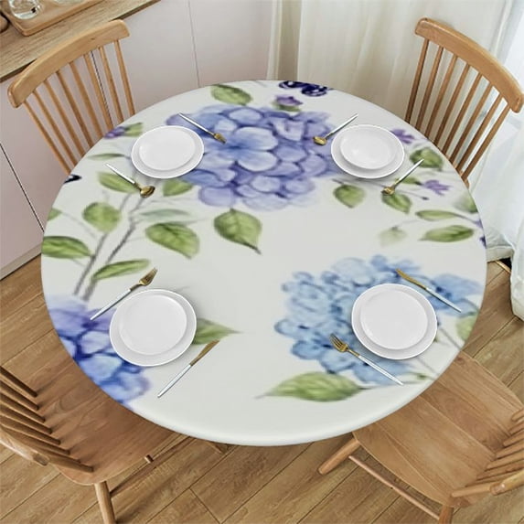 HAOXIT Spring Floral Tablecloth Round Hydrangea Spring Floral Seasonal Purple Table Cloth Washable Spillproof Wrinkle Resistant Fabric Table Cover for Indoor Outdoor Kitchen Dinning 38-42