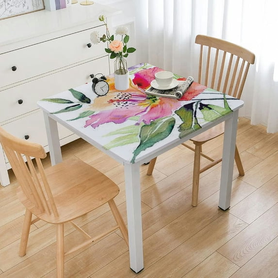 HAOXIT Spring Floral Tablecloth,Watercolor Pink Purple Blue Flower Table Cover for Easter Decor, Summer Spring Picnic, Dining, Holiday, Weeding,Tea Party Supplies and Decorations 52*52