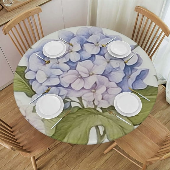HAOXIT Spring Hydrangea Floral Butterfly Tablecloth  Round Table Cloth, Purple Green Indoor or Outdoor Tablecloth, Waterproof Polyester Table Cover for Party Holiday Picnic Decoration 42-46
