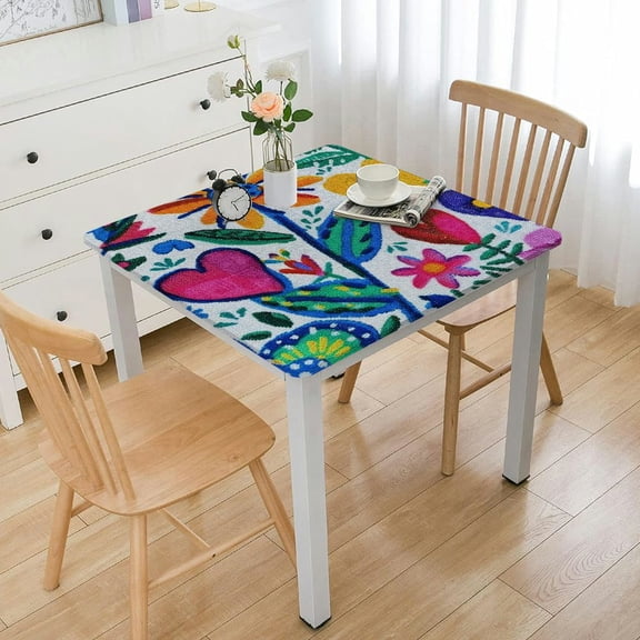 HAOXIT Spring Otomi Birds Folk Art Fabric Tablecloth, Rectangle, Colorful Otomi Folk Art Water and Stain Resistant, No-Iron Fabric Tablecloth 36*36