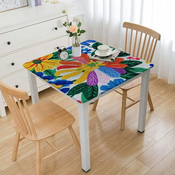 HAOXIT Spring Otomi Birds Folk Art Fabric Tablecloth, Square, Colorful Otomi Folk Art Water and Stain Resistant, No-Iron Fabric Tablecloth 36*36