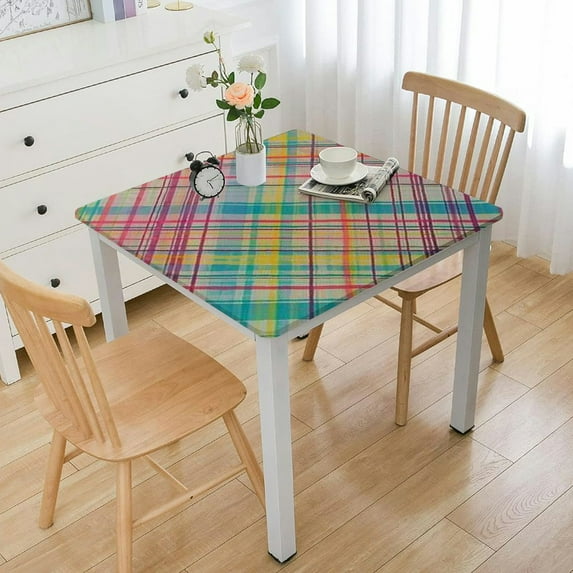HAOXIT Spring Pastel Plaid Vinyl Flannel Backed Tablecloth,Cottage Plaid Easy Care Vinyl Indoor Outdoor Tablecloth with Flannel Backing 40*40