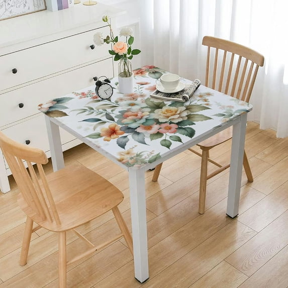 HAOXIT Spring Rectangle Tablecloth, Watercolor Wild Flowers Spillproof Wrinkle Free Machine Wash Polyester, Floral Oblong Table Cloth for Indoor/Outdoor &amp; Spring/Summer Daily Use 60''x60''
