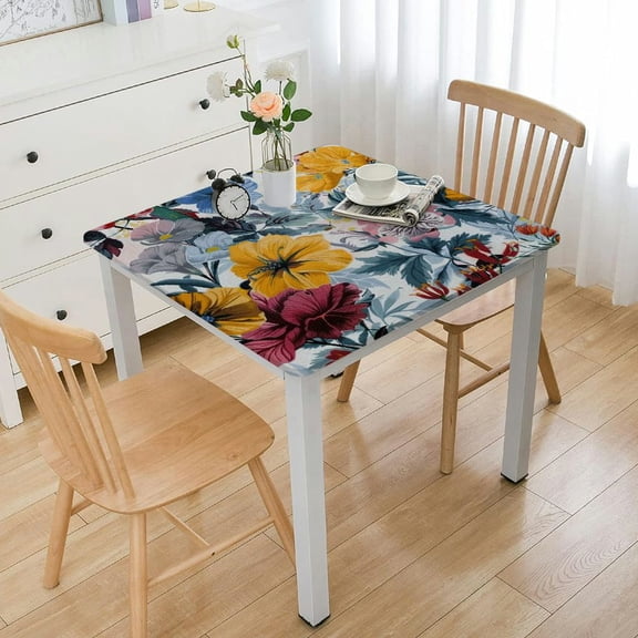 HAOXIT Spring Square Tablecloth Table Cover Square Waterproof Reusable Table Cloth Square Cover Fitted Tablecloth with Elastic Edged Spring Dandelion Leaf Yellow Flower Outdoor Tablecloth 40*40