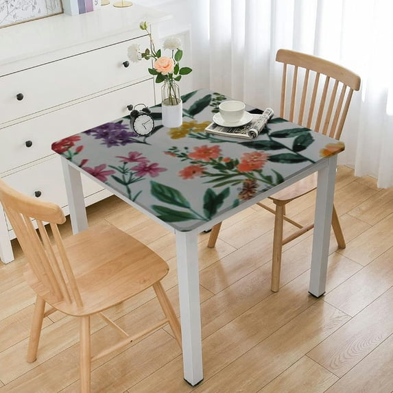 HAOXIT Spring Summer Floral Square Tablecloth Wildflower Leaf Butterfly Table Cloth Rustic Vintage Farmhouse Polyester Table Cover Decoration for Indoor Outdoor Kitchen Dining Party Home Decor 46*46