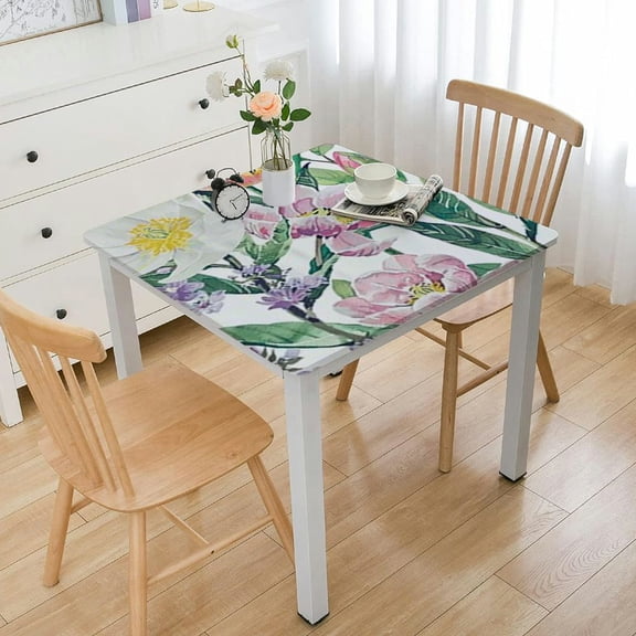 HAOXIT Spring Summer Lavender Tulip Tablecloth, Blooming Floral Table Cloth, Watercolor Seasonal Holiday Table Cover for Easter Picnic Spring Summer Party Decorations 36*36