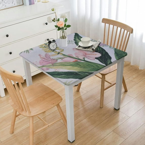 HAOXIT Spring Summer Tablecloth , Blooming Floral Table Cover for Party Picnic Dinner Decor white