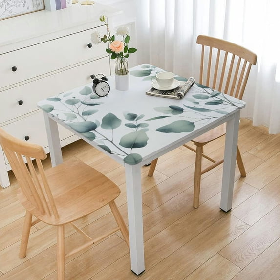 HAOXIT  Spring Summer Tablecloth Rectangle Eucalyptus Leaves Watercolor Floral Print Table Cloth, Wrinkle Free Washable Fabric Table Cover for Dining/Party/Indoor/Outdoor, Green 48''x48''