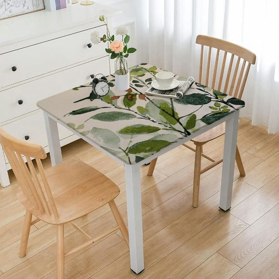 HAOXIT Spring Summer Tablecloth Rectangular, Eucalyptus Floral Table Cover for Party Picnic Dinner Decor 46*46