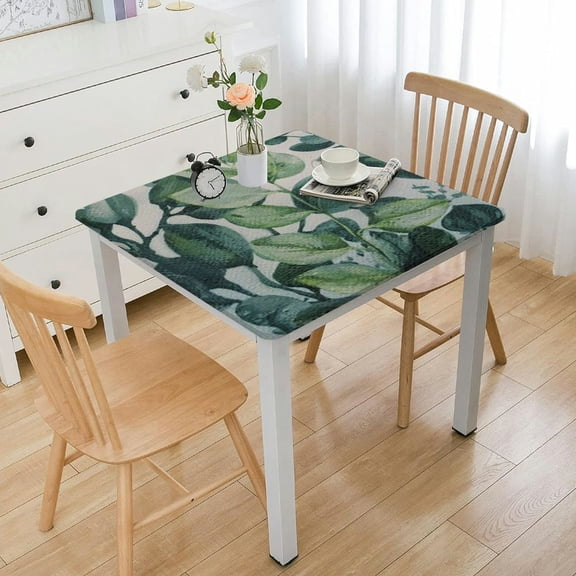 HAOXIT  Spring Summer Tablecloth  Rectangular, Eucalyptus Floral Table Cover for Party Picnic Dinner Decor 52*52