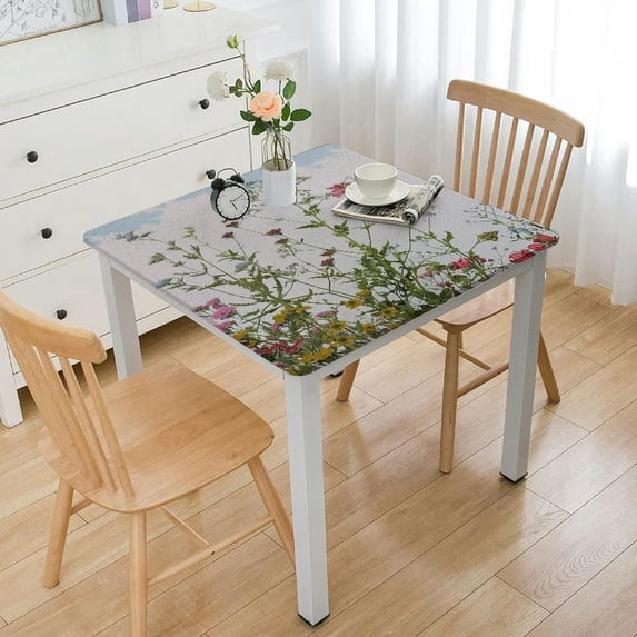 HAOXIT Spring Summer Tablecloth Rectangular, Wild Flowers Floral Table Cover for Party Picnic Dinner Decor 36*36