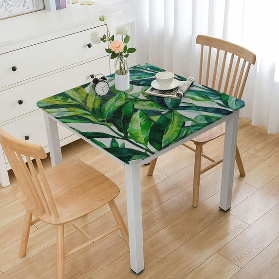 HAOXIT Spring Summer Tablecloths for Rectangle Tables, Waterproof Stain Resistant Polyester Fabric Table Cover Green Leaves Pattern Table Cloth for Dinner Party Picnic Camping 52*52