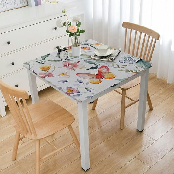 HAOXIT Spring Table Cloths Rectangle Table ,Waterproof Summer Tablecloth,Floral Style Washable Table Cloth for Picnic Kitchen Outdoor white