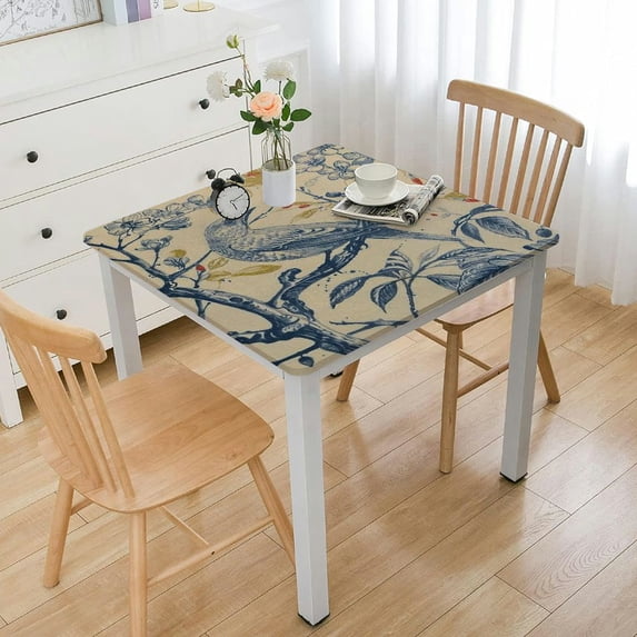 HAOXIT Spring Tablecloth, Hand-Drawing Flowers and Birds Washable Table Cover for Party Picnic Dinner Decor 40*40