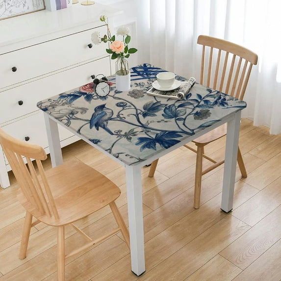 HAOXIT Spring Tablecloth , Hand-Drawing Flowers and Birds Washable Table Cover for Party Picnic Dinner Decor 40*40
