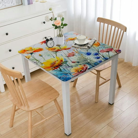 HAOXIT Spring Tablecloth for Rectangle Tables - Blooming Flower Spring Decorations for Home - Water Resistant Flower Table Cloth for Party,Table 46*46