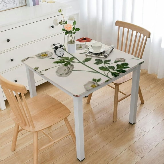 HAOXIT Spring Tablecloth Rectangular, Watercolor Floral Washable Table Cover for Party Picnic Dinner Decor white