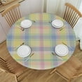 thumbnail image 1 of HAOXIT Spring Tablecloth Round Vinyl Green Pink Blue Yellow Plaid Table Cloth Waterproof Fabric Farmhouse Multicolor Checked Tablecloths Decorative for Holiday Home Party Wedding Picnic 38-42, 1 of 8
