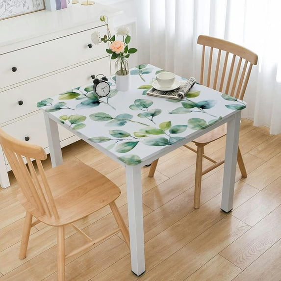 HAOXIT Spring Tablecloth Square Eucalyptus Leaf Print Watercolor Floral Plant Decorative Table Cloth with Dust-Proof Wrinkle Resistant Decor for Home Kitchen Dining Outdoor Patio 36*36