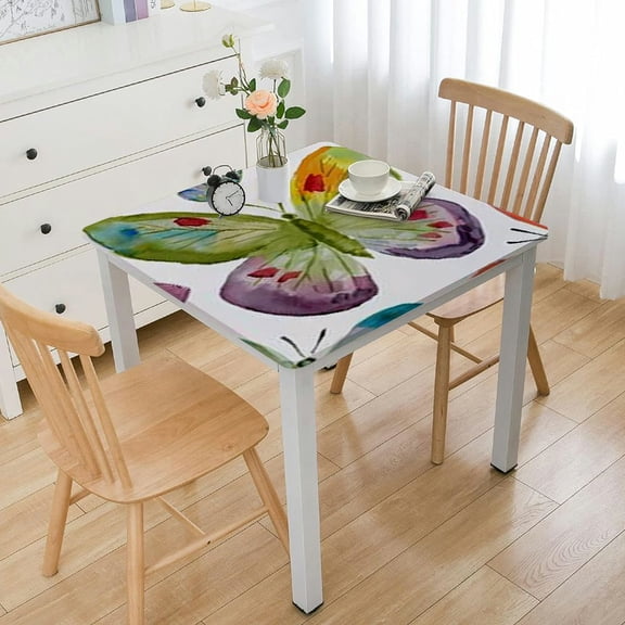 HAOXIT Spring Vinyl Flannel Backed Tablecloth, Square, Pastel Butterfly Vinyl Tablecloth with Flannel Backing 36*36