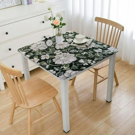 HAOXIT Square Fall Tablecloth, Handblock Floral Table Cloth Linen for Kitchen Dining I Parties Wedding Outdoors Christmas Thanksgiving I Fall Home Decor white