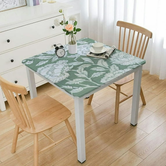 HAOXIT Square Fall Tablecloth, Handblock Floral Table Cloth Linen for Kitchen Dining I Parties Wedding Outdoors Christmas Thanksgiving I Fall Home Decor white