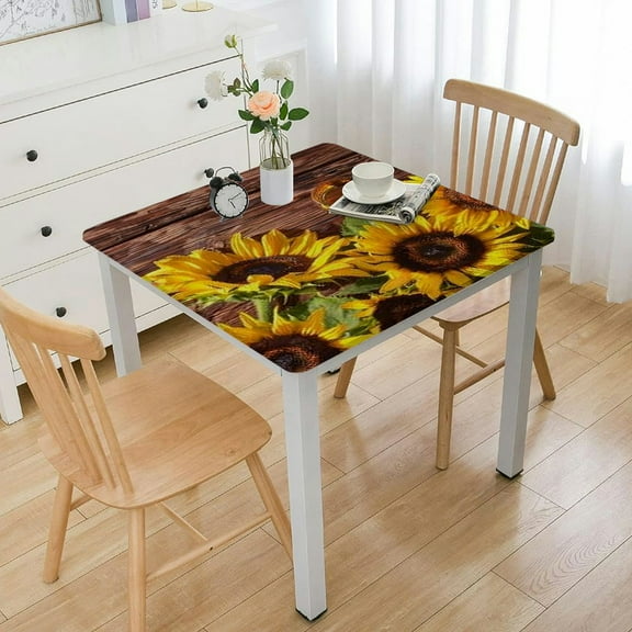 HAOXIT Square Fitted Tablecloth, Autumn Background with On Wooden Board Table Covers, Fits Square Table, Waterproof Decor Table Cloth, for Holiday Party Banquet Dinner 52*52