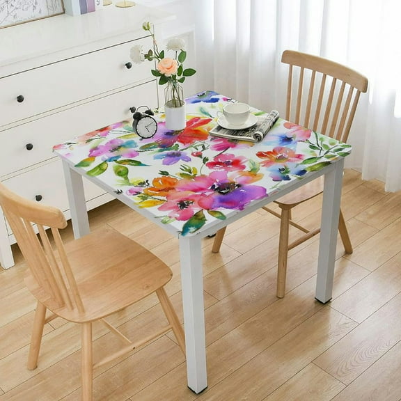 HAOXIT Square Fitted Tablecloth with Elastic Edge Flower Card Table Cover Outdoor Square Wipeable Card Table Tablecloth for Indoor Home Kitchen Decor 36*36