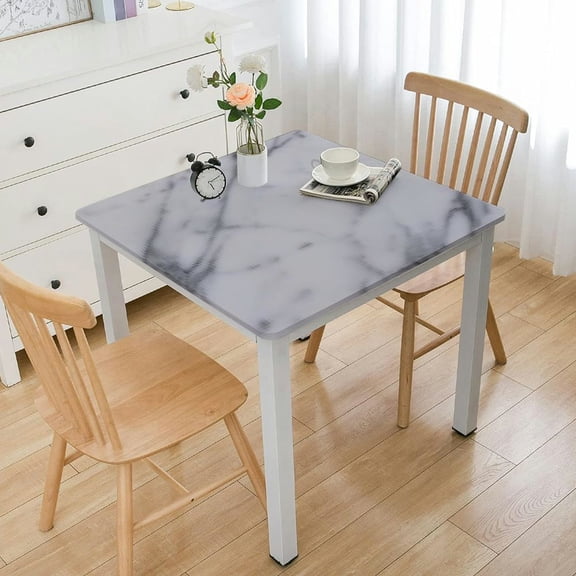 HAOXIT Square Fitted Tablecloth with Flannel Backing Elastic Edge Design Table Cover Waterproof Oil-Proof Table Cloth Stain-Resistant Wipeable for Square Table white