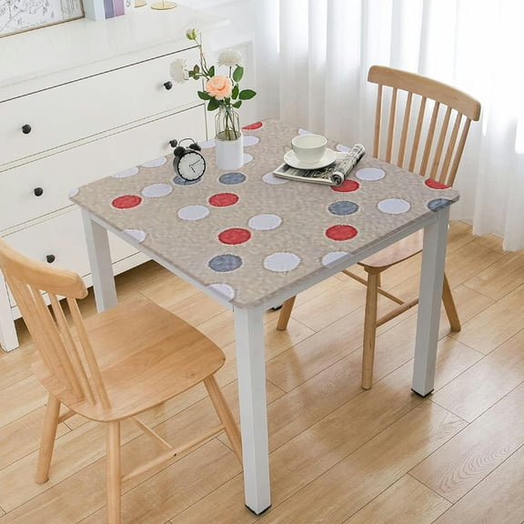 HAOXIT Square Fitted Tablecloth with Flannel Backing Elastic Edge Design Table Cover Waterproof Oil-Proof Table Cloth Stain-Resistant Wipeable for Square Table white