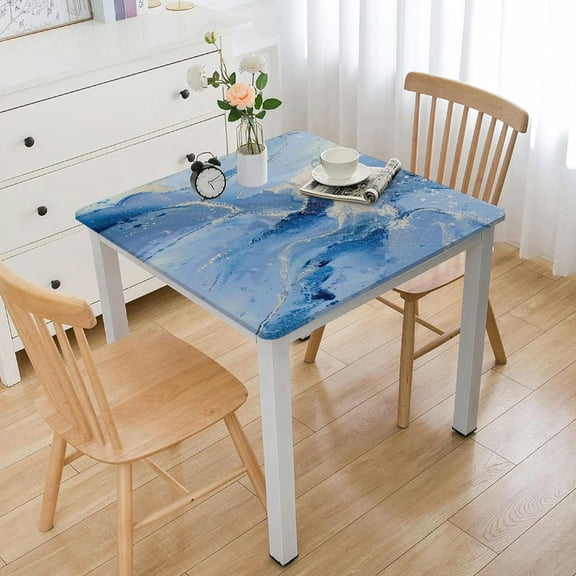 HAOXIT Square Fitted Tablecloth Green Blue Ink Colors Translucent Modern Tablecloth Waterproof Oilcloth Table Cover for 52*52