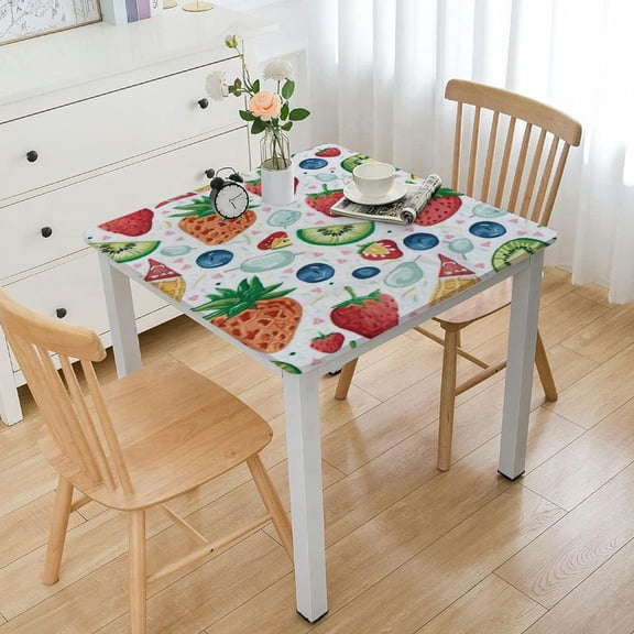 HAOXIT Square Fitted Tablecloth, Summer Seamless Pattern Washable Polyester Table Covers, Fits Square Table, Waterproof Decor Table Cloth, for Holiday Party Banquet Dinner 40*40