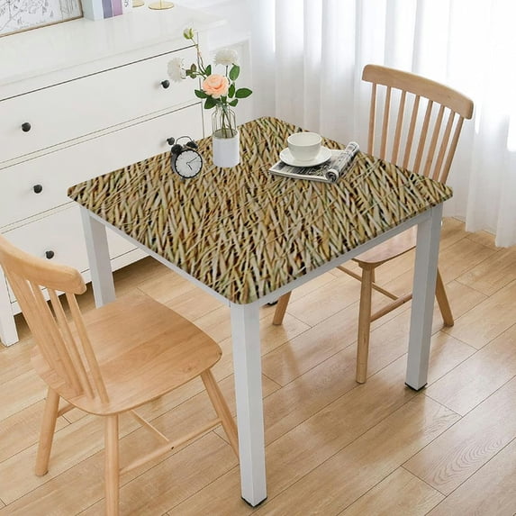 HAOXIT Square Fitted with Backing Elastic Edge Square Table Cover Table Cloth Stain-Resistant Wipeable for Square Table white