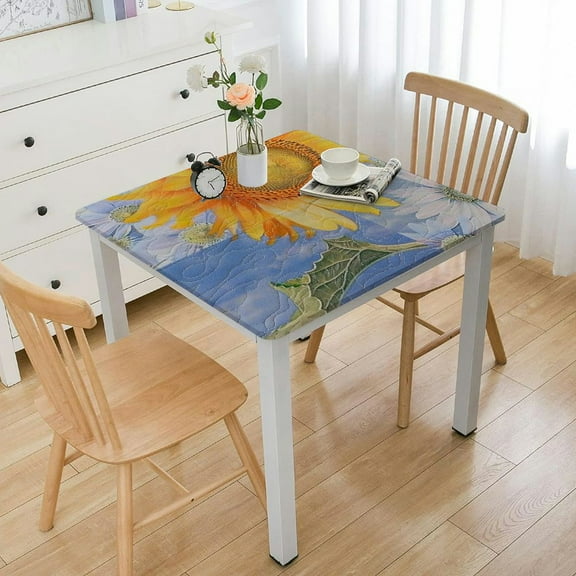 HAOXIT Square Fitted with Backing Square Table Cover Table Cloth Stain-Resistant Wipeable for Square Table white