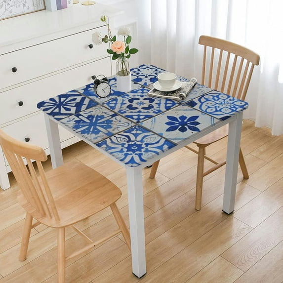 HAOXIT Square Fitted with Backing Square Table Cover Table Cloth Stain-Resistant Wipeable for Square Table white