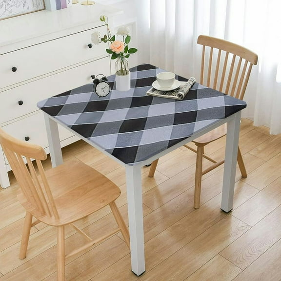 HAOXIT Square Picnic Table Cloth, Elastic Waterproof Fitted Vinyl Tablecloth for Square Tables, Flannel Backed Table Covers for Dining, Camping, Outdoor, Black and White white