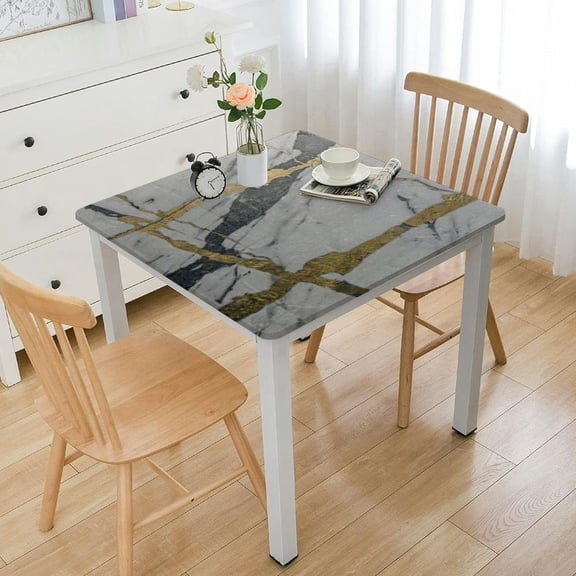 HAOXIT For Square/Rectangle Table Cloth, Washable Polyester Dining Wipeable Tablecovers, White Gray Marbling Print Table Cover For Baptism Party 52*52