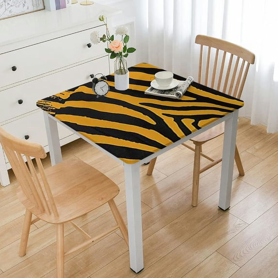 HAOXIT Square Table Cloth, Orange Stripe Repeated Seamless Black Square Tablecloth for Kitchen, Dining Room, Computer Work white