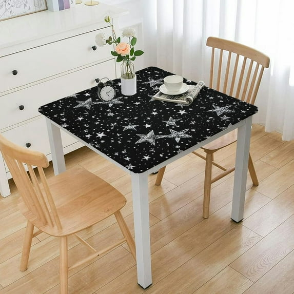 HAOXIT Square Tablecloth Black White Stars Table Cloths Waterproof Table Cover for Wedding Party Dining Holiday Banquet 52*52