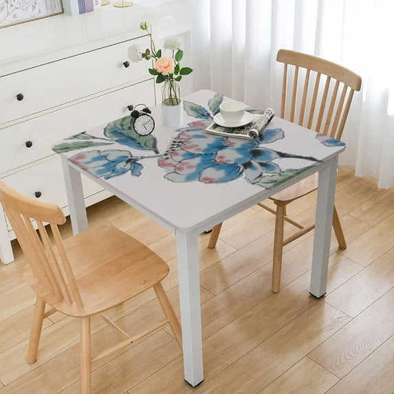 HAOXIT Square Tablecloth Flower Tablecloths Blue and Grey White Table Clothes Reusable Table Cover for Picnic Party Dining Room Home Decor 36*36