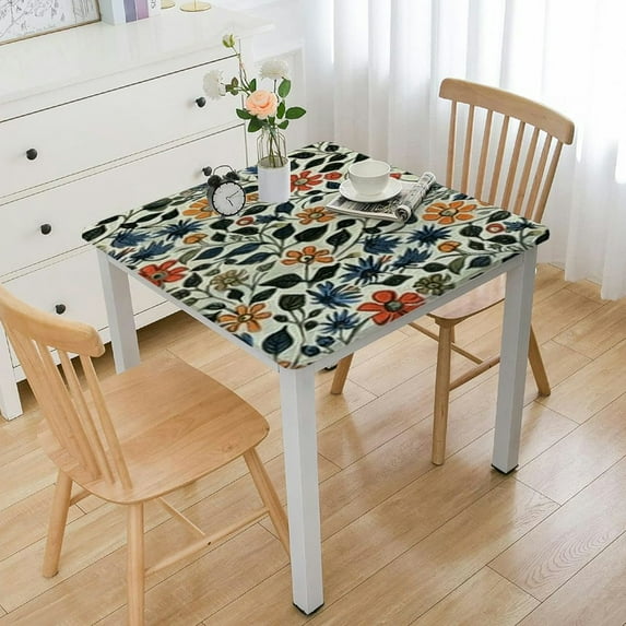 HAOXIT Square Tablecloth, Handblock Print Floral Table Cloth for Kitchen Dining Linen I Parties, Weddings, Outdoors, Christmas, Thanksgiving I Fall Home Decor 40*40