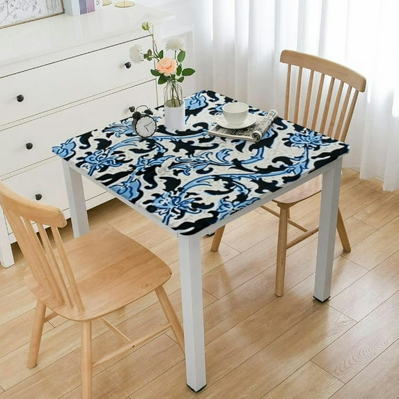 HAOXIT Square Tablecloth, Handblock Print Floral Table Cloth for Kitchen Dining Linen I Parties, Weddings, Outdoors, Spring Summer white