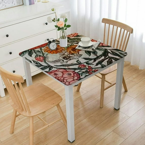 HAOXIT Square Tablecloth, Handblock Print Table Cloth for Kitchen Dining Linen I Parties, Weddings, Outdoors, Christmas, Thanksgiving I Fall Home Decor white