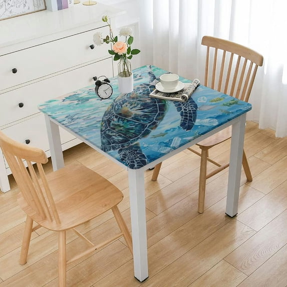 HAOXIT Square Tablecloth , Ocean Coastal Marine Animal Seaweed Coral Washable Spill Proof Table Cloth Cover for Dining Kitchen Home Restaurant Party Decoration 36*36