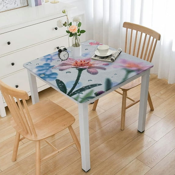 HAOXIT Square Tablecloth Pink Floral Tablecloth, Floral Square Tablecloth, Print Floral Tablecloth, Fabric Indoor/Outdoor Waterproof Wrinkle Free Durable Pink Floral Tablecloth For Square Tables 52*52